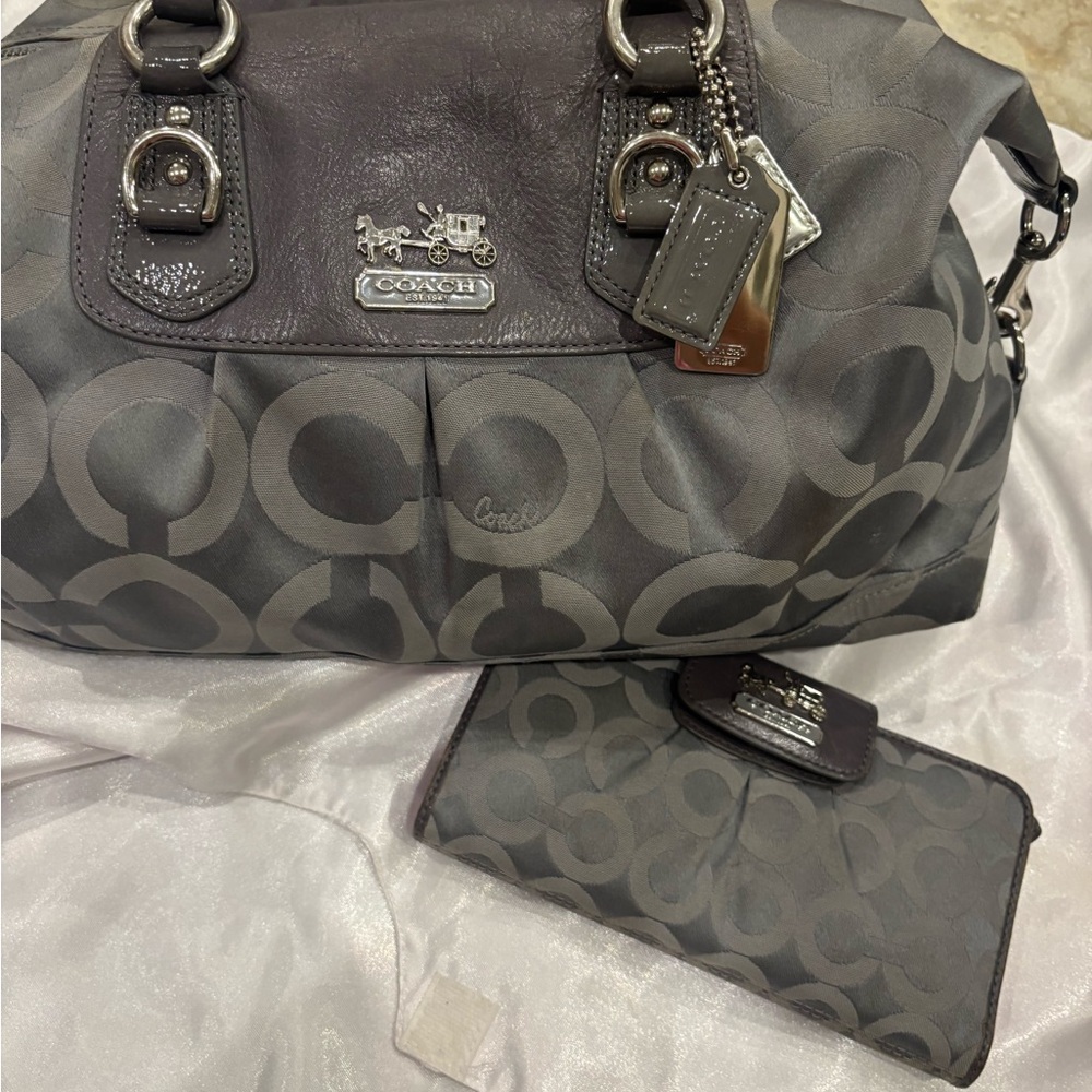 Coach Madison Sophia Satchel in Graphite with Matching Wallet Set